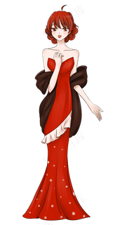 女生节素材酒红色宴会装唱歌的美,免抠元素