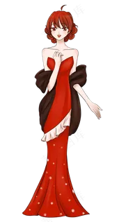 女生节素材酒红色宴会装唱歌的美,免抠元素