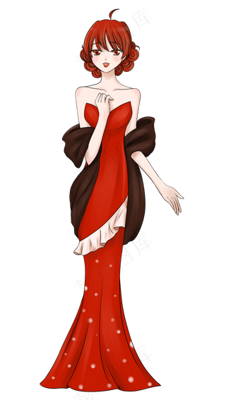 女生节素材酒红色宴会装唱歌的美,免抠元素