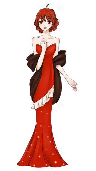 女生节素材酒红色宴会装唱歌的美,免抠元素