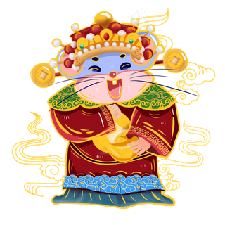 国潮年画鼠年财神素材,免抠元素