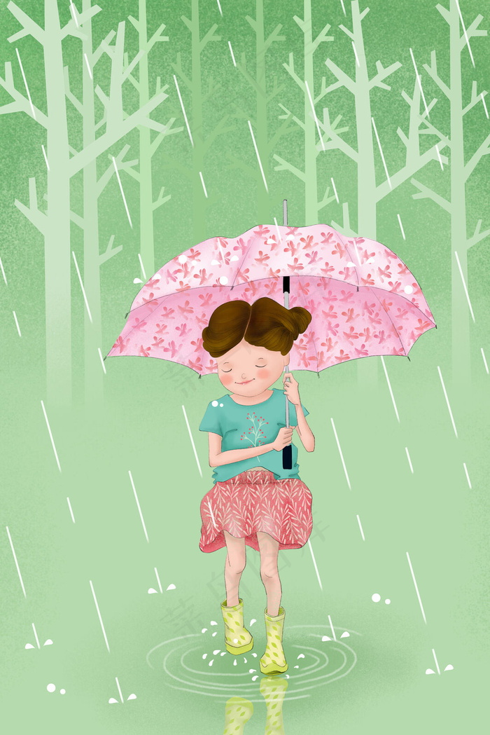 夏天雨中打伞的女孩(3545X5315(DPI:300))psd模版下载