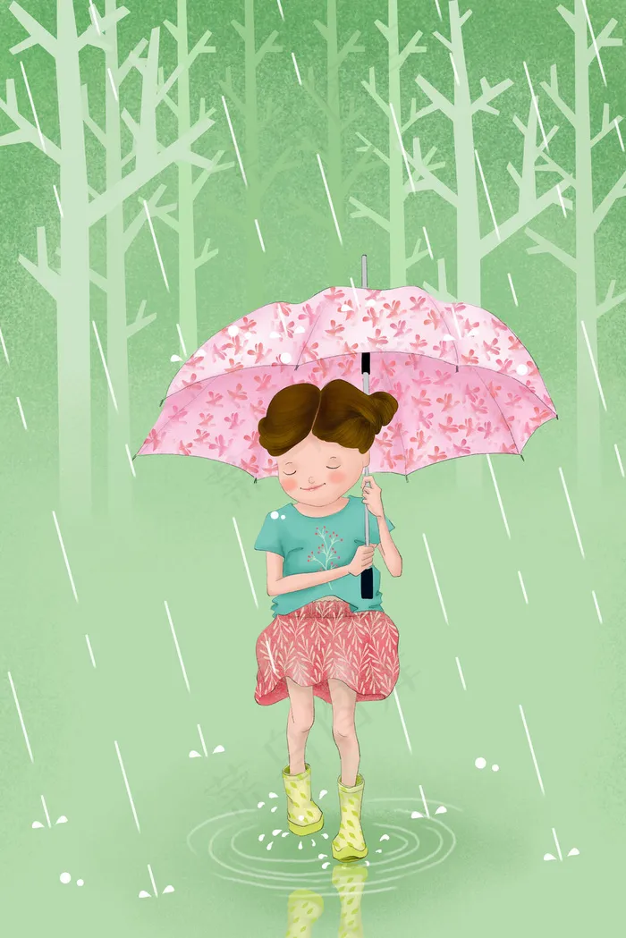 夏天雨中打伞的女孩(3545X5315(DPI:300))psd模版下载