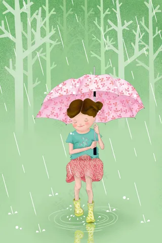 夏天雨中打伞的女孩