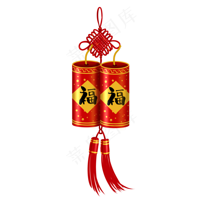 春节中国红流苏鞭炮,免抠元素
