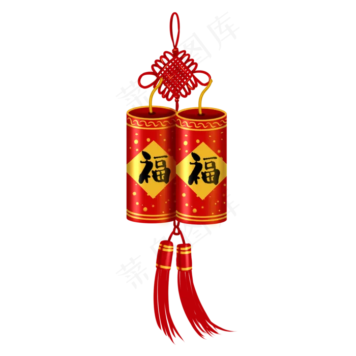 春节中国红流苏鞭炮,免抠元素
