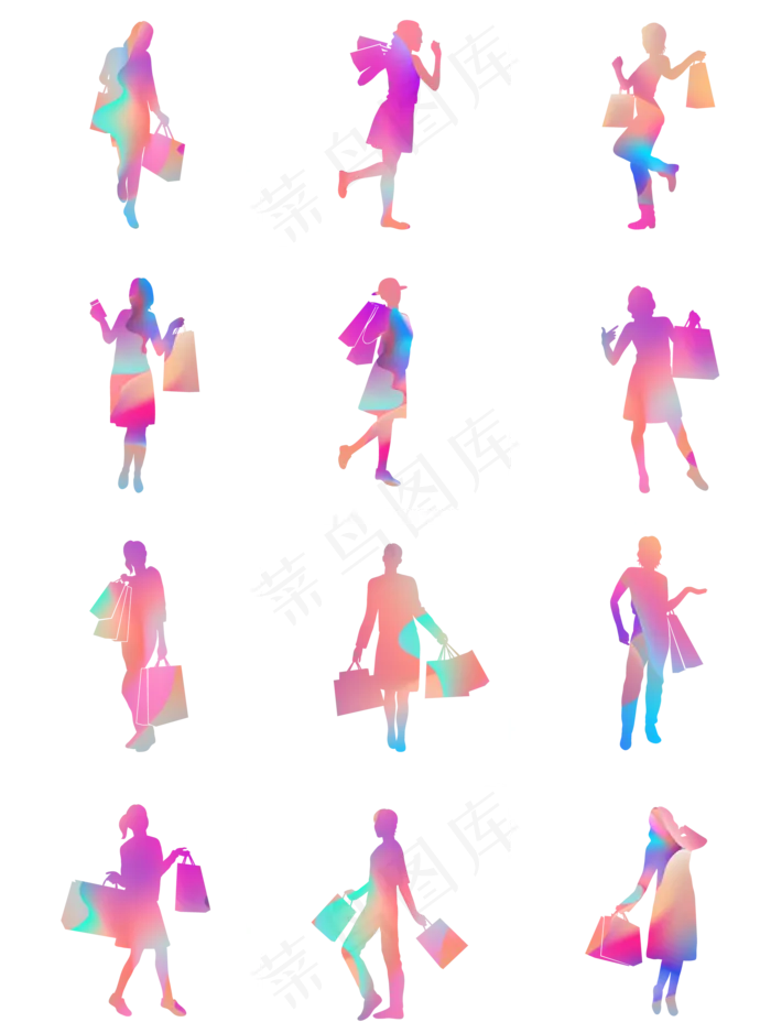 618多彩人物购物剪影(1125X2436(DPI:72))psd模版下载
