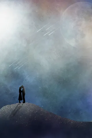 夜晚星空情侣剪影