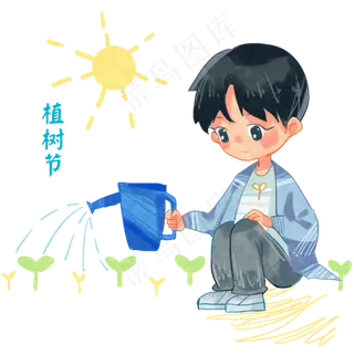 植树节浇水的小男孩 植树节浇水的小男孩