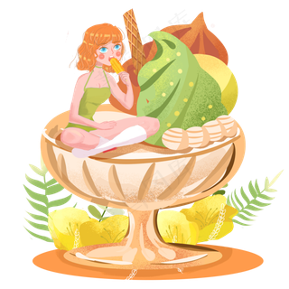 大暑夏日冰淇淋女孩png素材