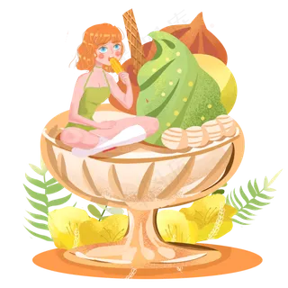 大暑夏日冰淇淋女孩png素材