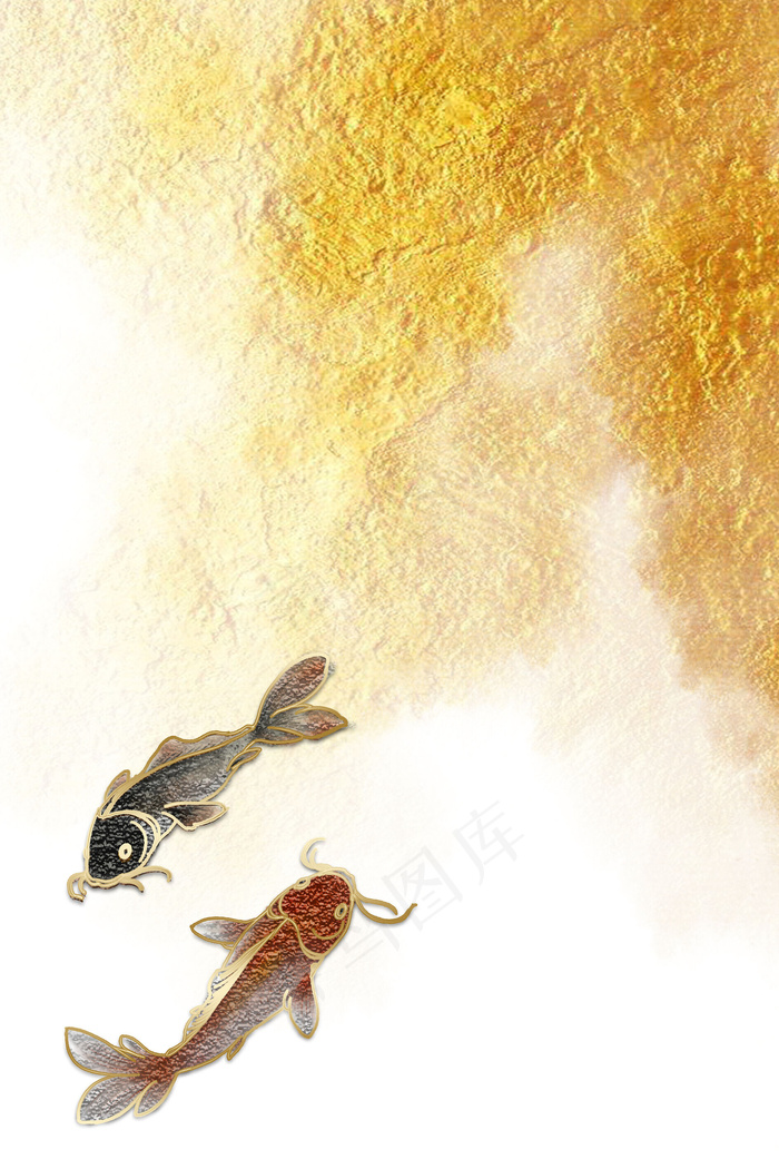 珐琅彩鲤鱼黄色渐变装饰画(800*3584px 150 dpi )psd模版下载