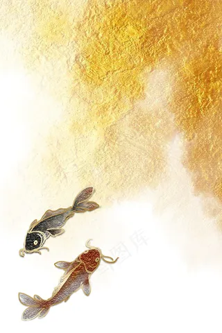 珐琅彩鲤鱼黄色渐变装饰画