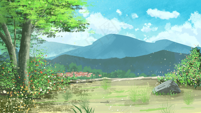 夏天景色天空高处树木等风景