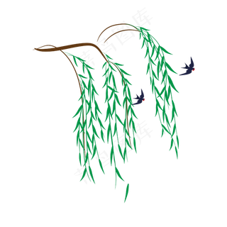 春天柳树燕子,免抠元素