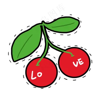 手绘樱桃水果贴纸