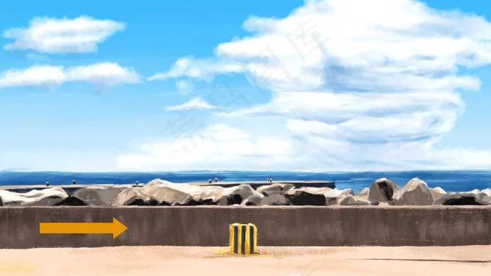 夏天处暑大海蓝天石头马路(2880*1620px 300 dpi )psd模版下载