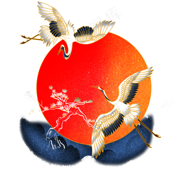 中国风华丽仙鹤装饰古风,免抠元素