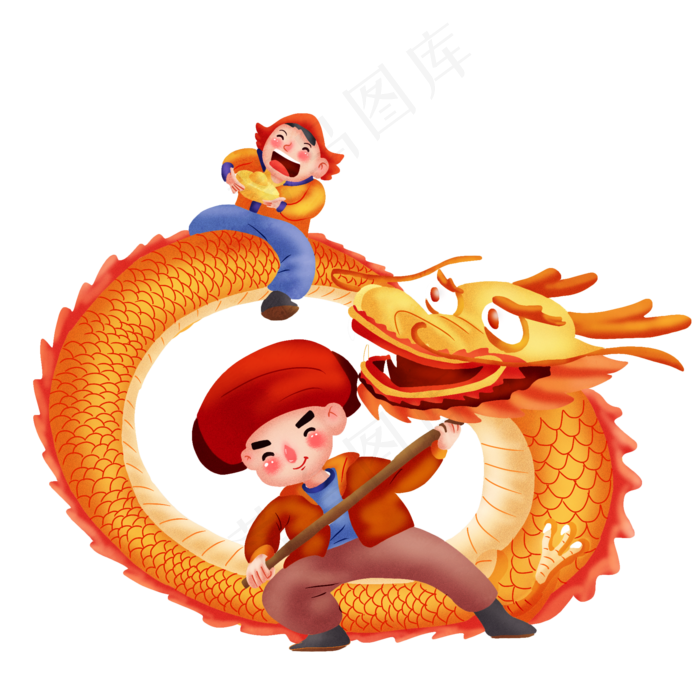 手绘春节舞龙png图,免抠元素(2000*2000px 300 dpi )psd模版下载