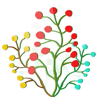 手绘噪点插画风格水彩植物水果树