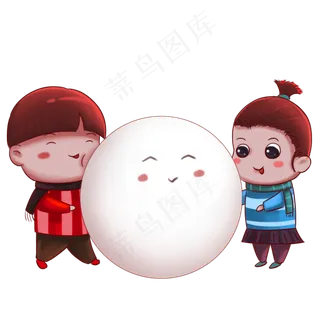 元宵节小孩与汤圆手绘免抠元素