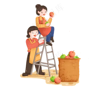 秋季丰收爬*采摘苹果人物