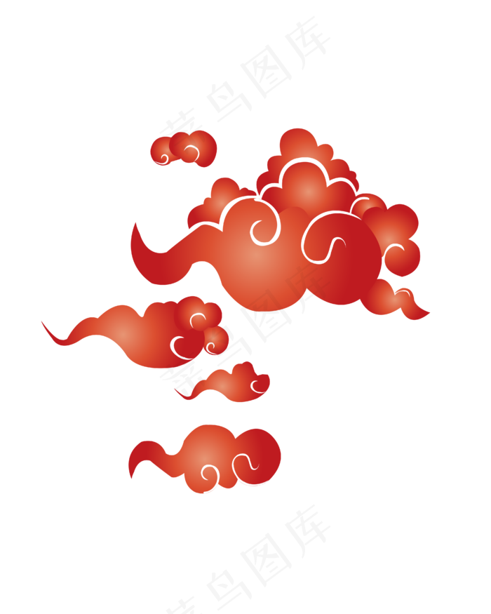 矢量手绘卡通红色祥云,免抠元素(4167*5208px 300 dpi )ai矢量模版下载