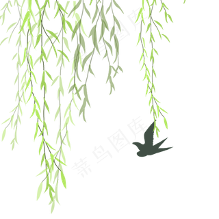柳树绿色柳条新柳燕子春二月三月,免抠元素