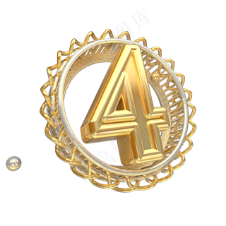 金色倒计时数字4可商用,免抠元素艺术字