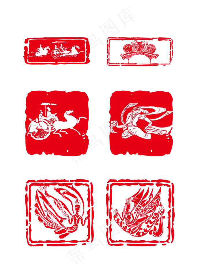 红色中国风车马敦煌飞天人物印章,免抠元素(3072X4107(DPI:300))psd模版下载