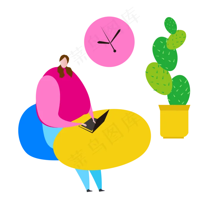 扁平化笔记本电脑商务人士矢量素,免抠元素