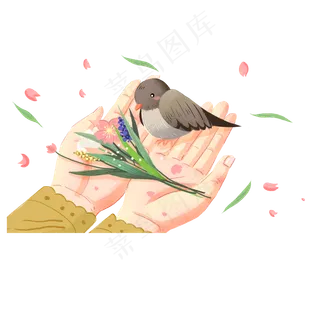 彩色创意手捧麻雀元素