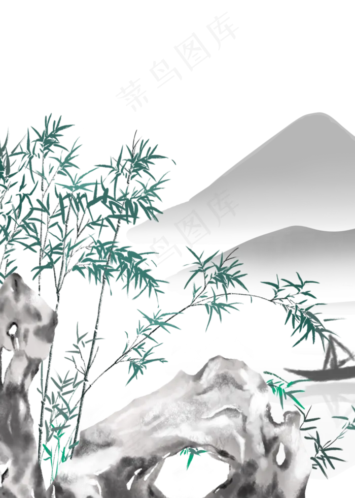 中式竹子绿色水墨装饰画(3543X4961(DPI:300))psd模版下载