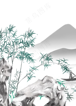 中式竹子绿色水墨装饰画