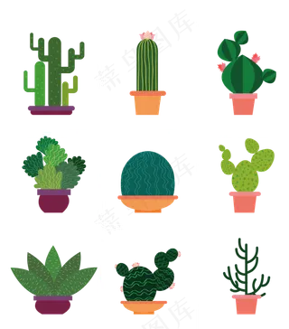 手绘多肉盆景免抠矢量图