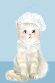 可爱萌宠宠物猫咪厨师手绘插画psd