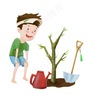 植树节看树苗的小男孩 植树节看树苗的小男孩