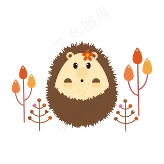 秋季秋天戴花的刺猬