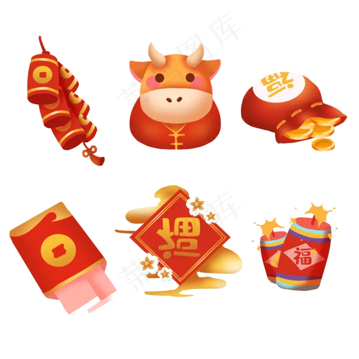 新年牛年贴纸元旦新年(2000X2000(DPI:300))psd模版下载