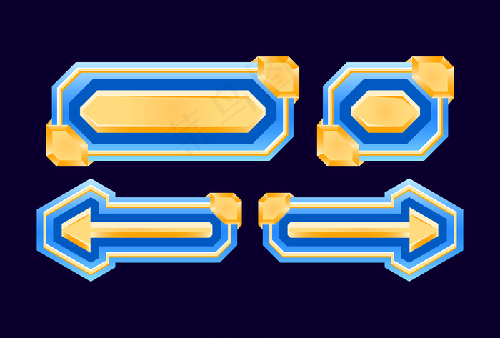 一套游戏用户界面钻石和黄金按钮的gui资产元素