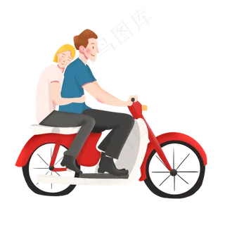 夏季骑摩托的小清新温馨手绘可爱