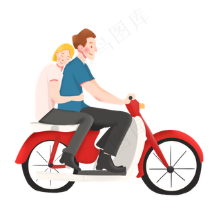 夏季骑摩托的小清新温馨手绘可爱