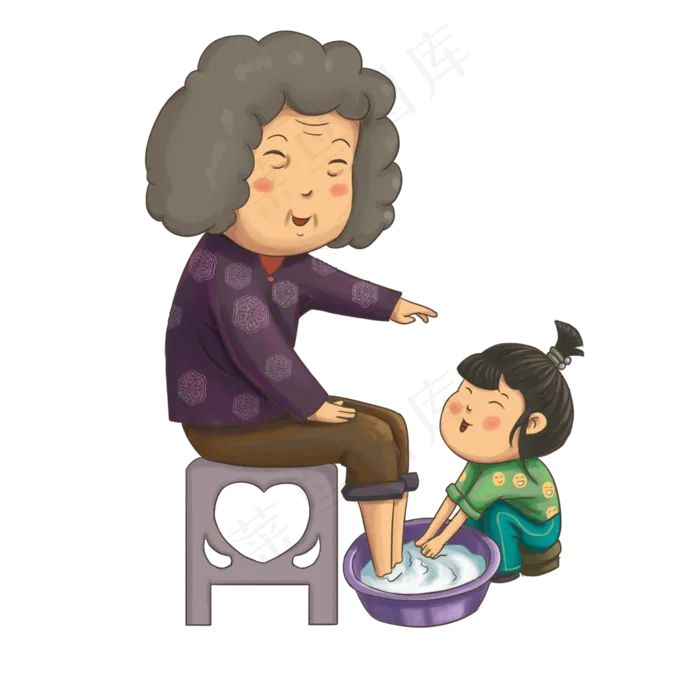 重阳节帮老人洗脚手绘免抠卡通人(2000X2000(DPI:300))psd模版下载