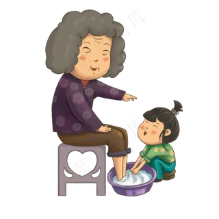 重阳节帮老人洗脚手绘免抠卡通人