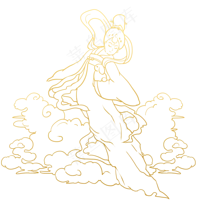 线描金色嫦娥仙女(2000X2000(DPI:300))psd模版下载
