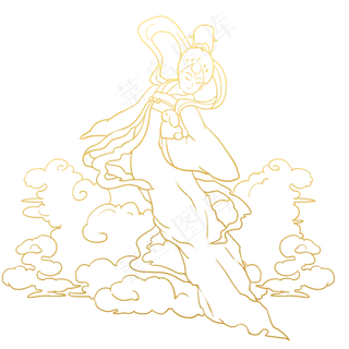 线描金色嫦娥仙女