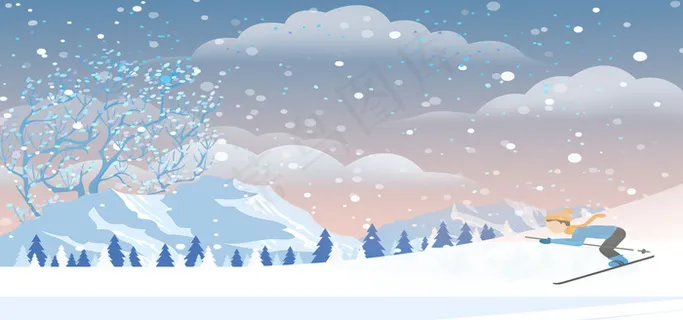 滑雪蓝色卡通banner