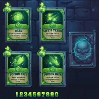 设置阴霾、生命之泪、毒吐、毒雨的咒语卡。用于游戏、用户界面、设计