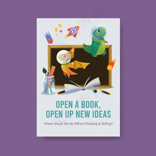 海报模板与国际扫盲日概念设计的宣传册和宣传单,DM传单水彩。