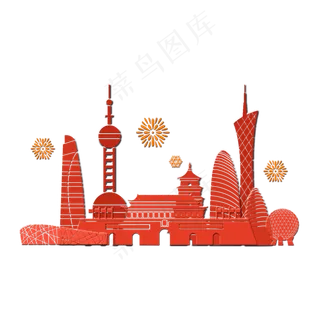 国庆节红色地标建筑群